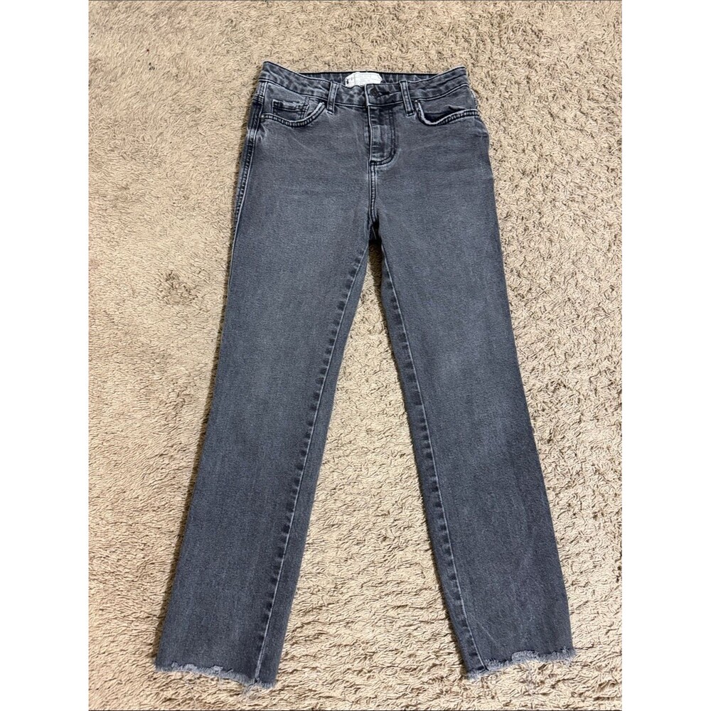Free People Women's High-Rise Straight Jeans Washed Black Raw Crop Hem size 26